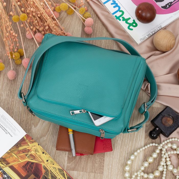 VERA PELLE torebka skórzana listonoszka z paskiem V535 turkusowa