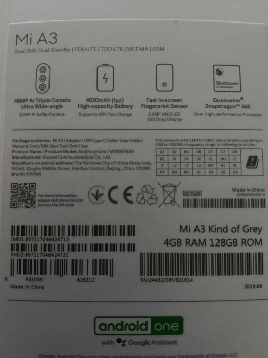 MI A3 128GB e 4GB RAM