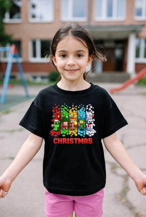 Koszulka dziecięca czarna Świąteczny minecraft prezent święta 152