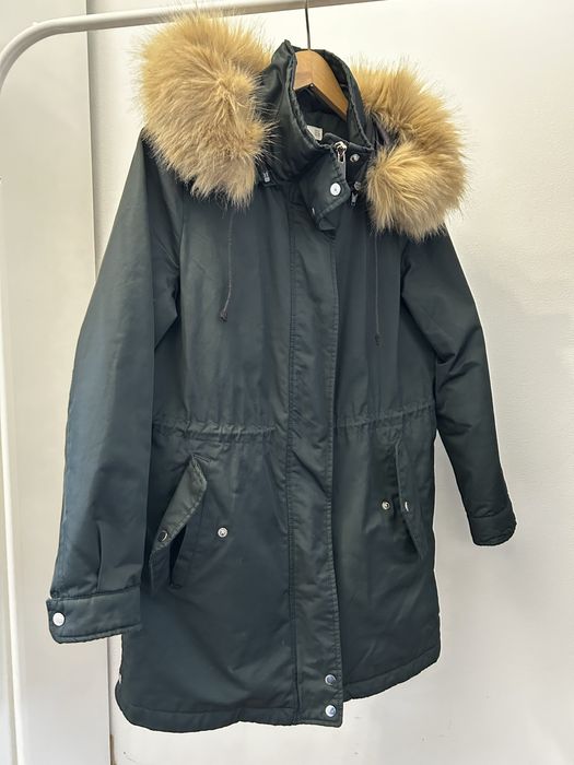 Zimowa kurtka mango Parka z odpinanym futerkiem z regulacją w pasie