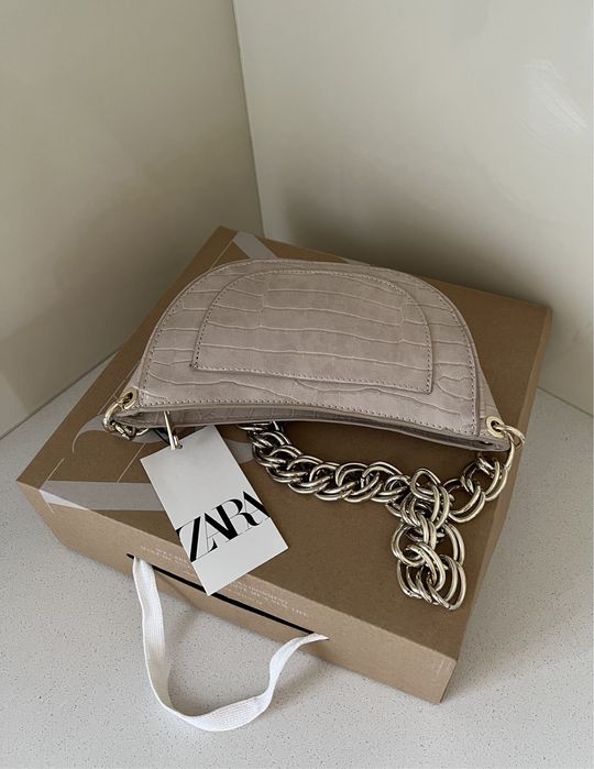 Nowa torebka Zara beżowa złoty łańcuch