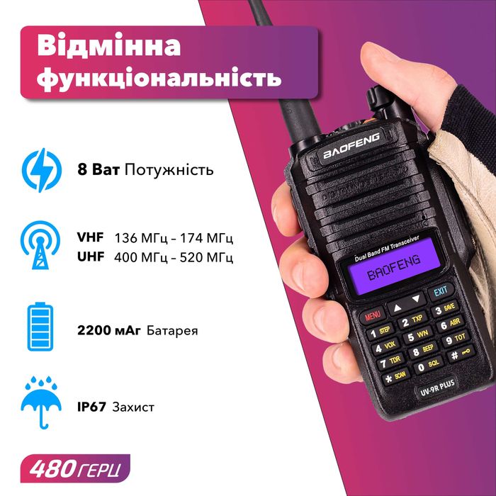 Рация Baofeng UV-9R плюс MK1 8W + Шнурок Mirkit
