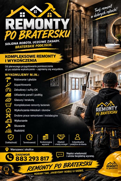 Remont Remont Mieszkań Usługi  Malowanie Szpachlowanie Gladzie Panele Hydraulika Elektryka Murowanie Tynkowanie Elewacje Wykonczenia Pod Klucz