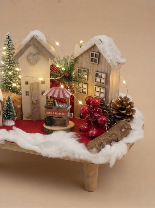 Aldeia Natal em madeira com luzes incluídas