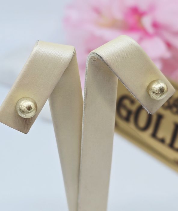 Złote kolczyki satynowane kulki próba 585 14k