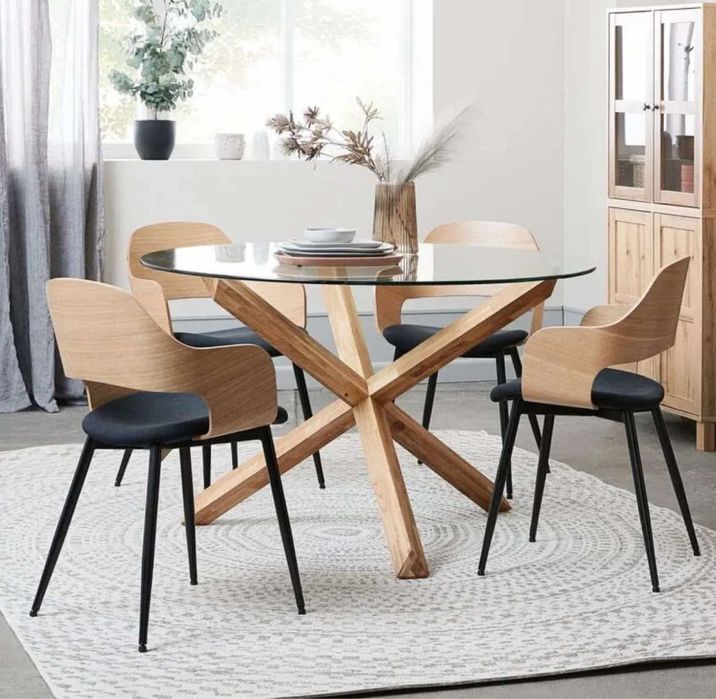 Mesa de jantar de vidro e carvalho redonda NOVA