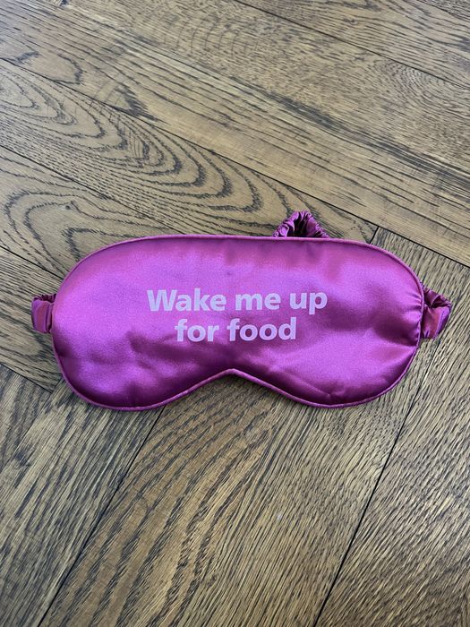 Różowa opaska na oczy z napisem Wake me up for food