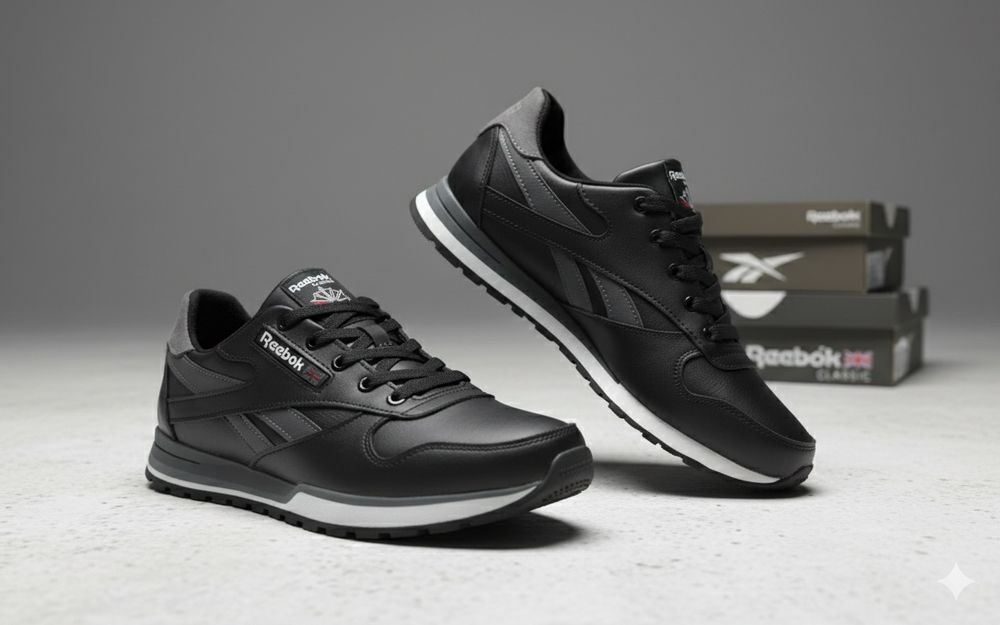 Reebok шкіряні чоловічі кросівки красівки чорні шкіра кроссовки кожа