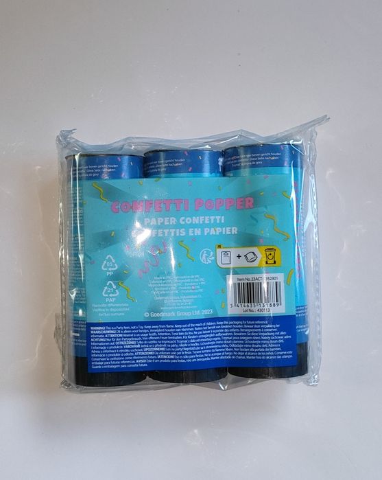 3 x Konfetti papierowe w tubie  na przyjęcie