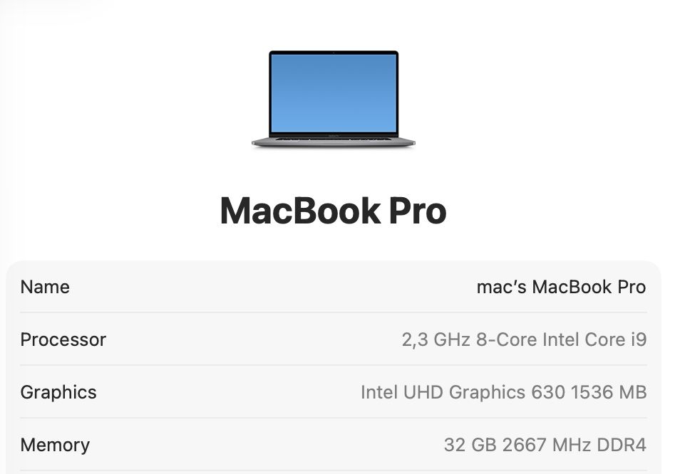 MacBook Pro 16’ 2019 8-Core i9 32GB 1TB SSD Radeon 5500 4Gb 92%