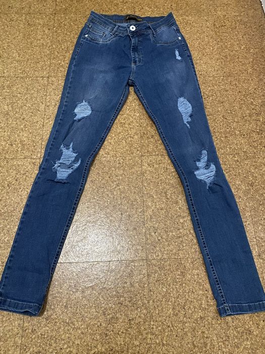 Calças skiny de ganga