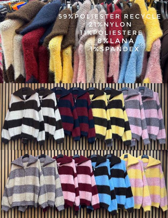 Sweter w szerokie pasy/suwak/oversize