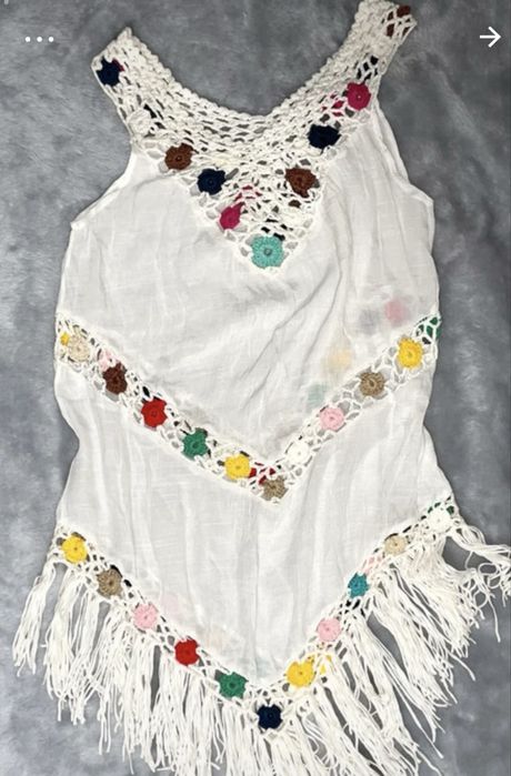 Sukienka letnis, hawajska tunika na plażę z haftem i frędzelkami.