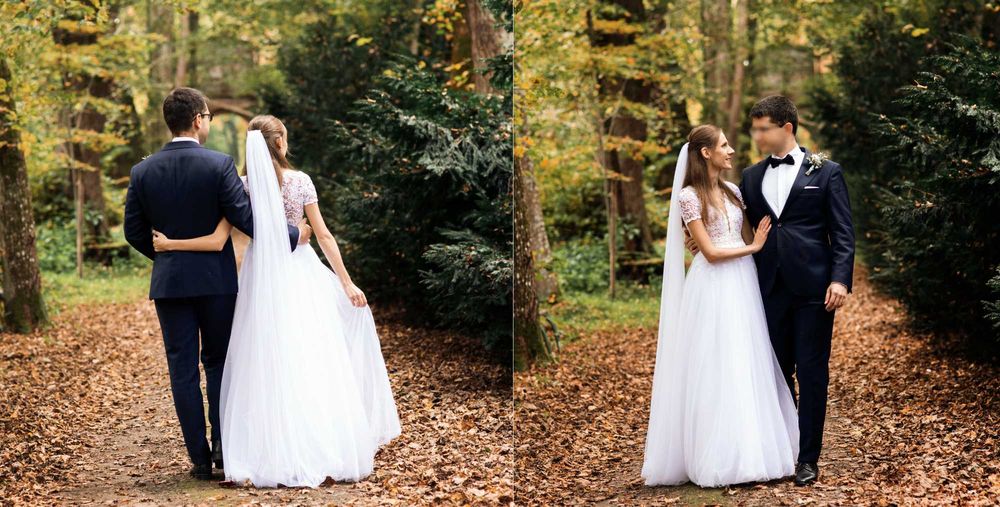 Suknia ślubna - litera A, zakryte plecy i rękawek, r. 32 (XXS) + welon