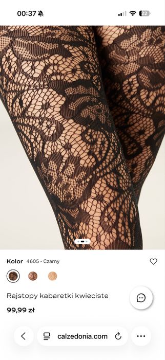 Calzedonia rajstopy/ kabaretki w kwiaty czarne roz 3/4