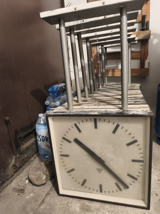 Zegar dworcowy kolejowy Pragotron obustronny, oryginał retro, UNIKAT!