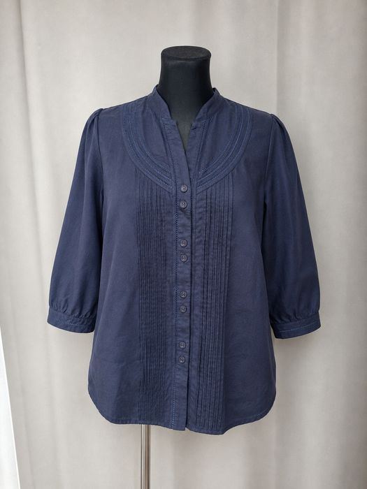 100% len granatowa koszula rękaw 3/4 42 44 XL XXL