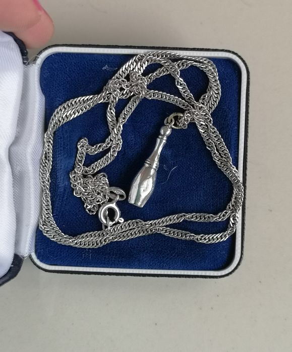 zawieszka kręgiel na łańcuszku srebro vintage