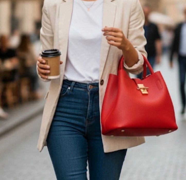 Bolsa de pele martelada vermelho cereja