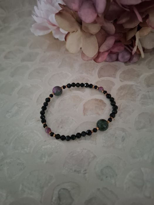 Bransoletka handmade z naturalnych kamieni hematyt szmaragd nilu  epid