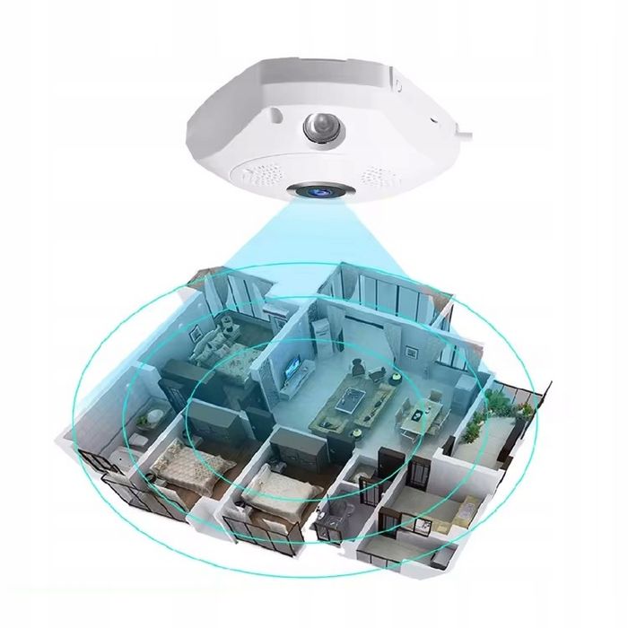 Bezprzewodowa Kamera Fisheye Rybie Oko Ip 360° 3Mpx Wifi