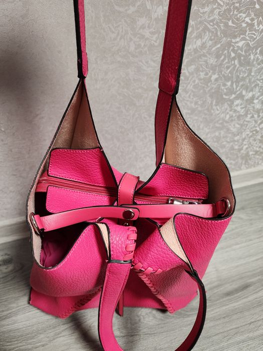 Кожаная сумка / малиновая сумка / большая сумка