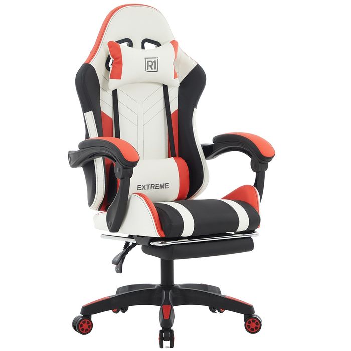 Fotel Gamingowy EXTREME R1 Red Ergonomiczny Fotel Gracza z Podnóżkiem