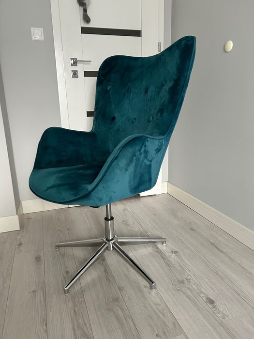 Fotel obrotowy welur turkusowy
