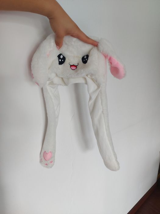 Czapka królik z ruchomymi uszami kawaii biały pudrowy róż