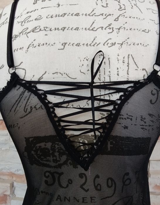 Czarna transparentna halka gorsetowa koronka sexy wiązanie S/M. WDCD