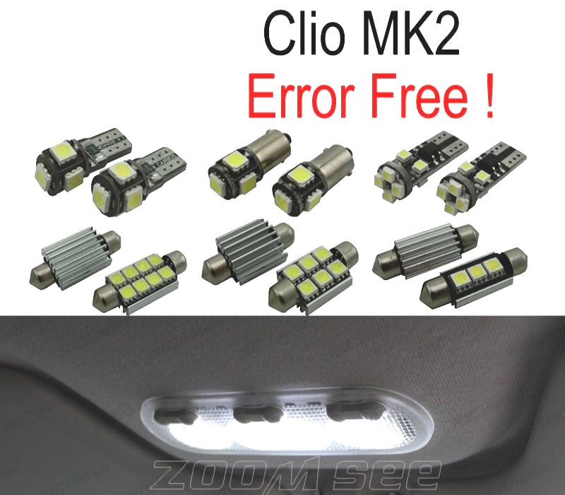 KIT COMPLETO 8 LAMPADAS LED INTERIOR PARA RENAULT CLIO 2 II MK2 98-05