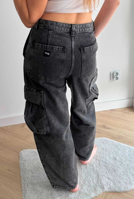 Pull&Bear spodnie jeansy baggy szerokie nogawki bojówki czarne 36 S