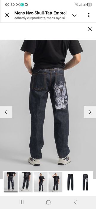 Джинси Ed HARDY Mens Nyc-Skull-Tatt Embroidered Denim Trousers Jeans