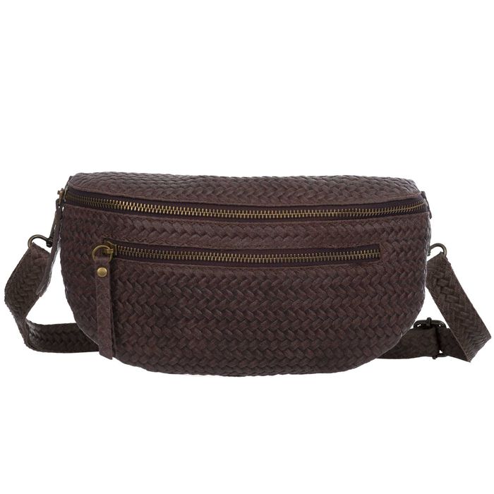 VERA PELLE nerka zamszowa saszetka biodrówka pleciona V690 c.brązowa