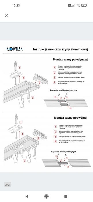 Mocowanie szyny podsufitowej podwójnej Kowalski