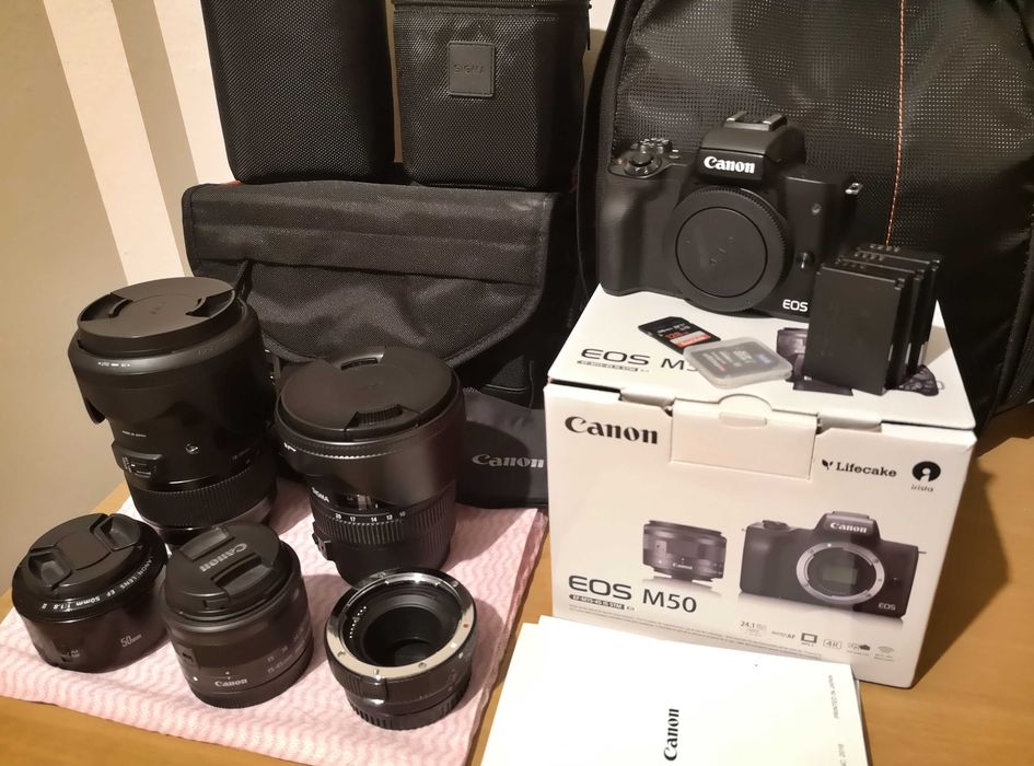 Aparat Canon EOS M50 -BEZLUSTERKOWIEC+ obiektywy SIGMA, CANON, 3 bat