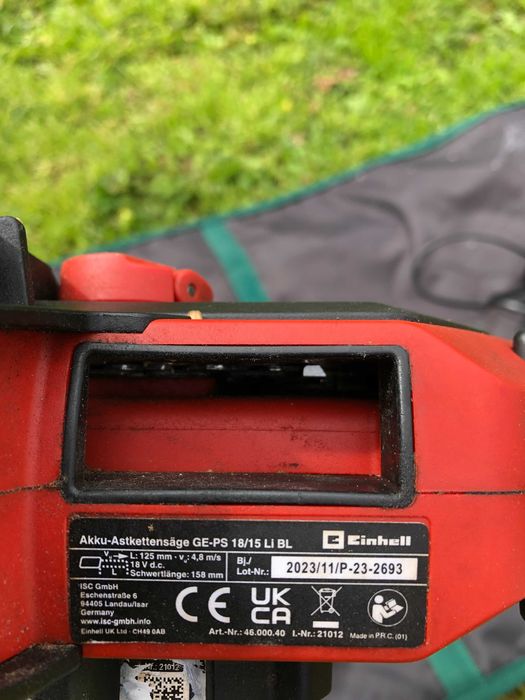 Conjunto Mini Eletrosserra Podadora Einhell GE-PS 18/15 Li + Bateria 18V 2.5Ah + Carregador + Corta Sebes