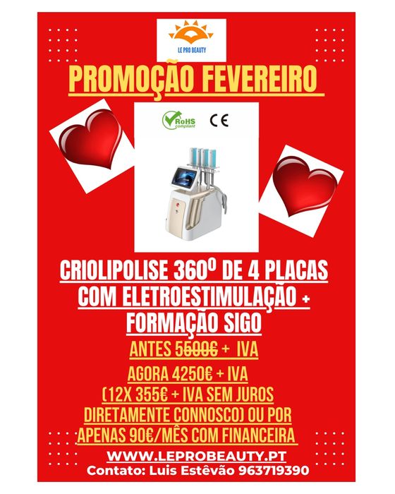 Criolipolise 360º de 4 placas com eletroestimulação + Curso