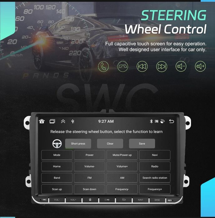 Rádio 9" Android 15 | 6/128GB CarPlay/Auto S/Fios, GPS, VW/SEAT/SKODA