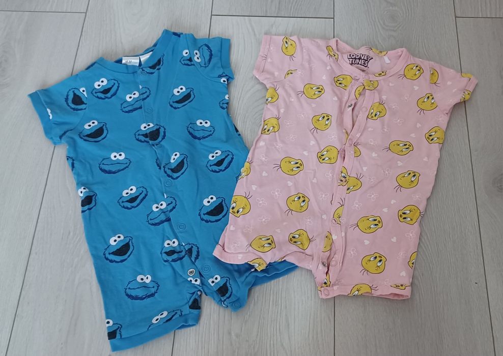 2 pary rampersów rampersy H&M Sinsay Ulica Sezamkowa Looney Tunes 68