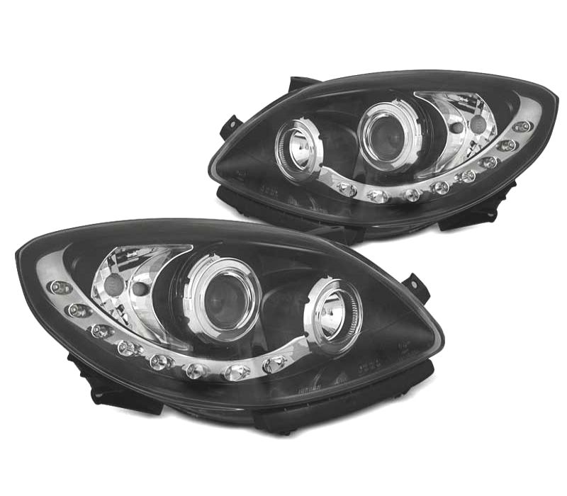 FARÓIS OPTICAS RENAULT TWINGO 07-11 LUZ DIURNA LED PRETO