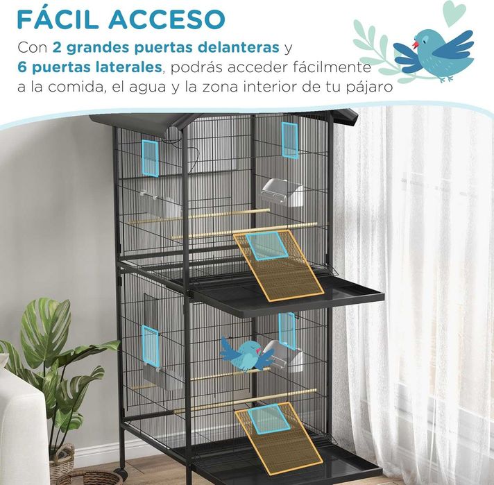 NOVO - Gaiola para aves, 2 andares com rodas 168cm