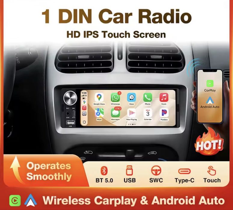 Radio 1 din universal Carplay e Android Auto