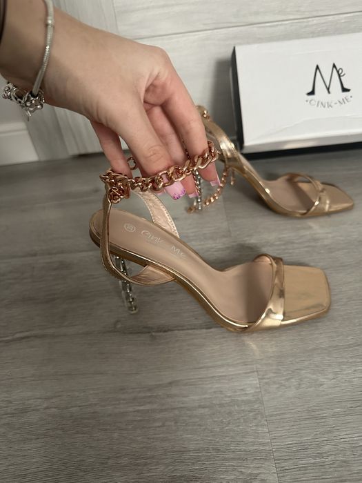 Sandały na szpilce złote, szpilki złote, szpilki rozmiar 39