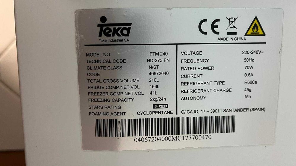 Frigorífico fiável em bom estado TEKA 210 Litros