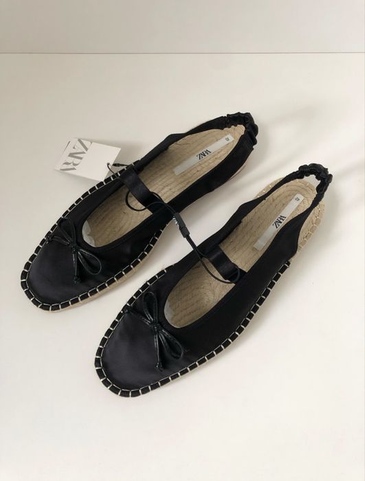 Zara czarne satynowe espadryle baletki baleriny mary jane
