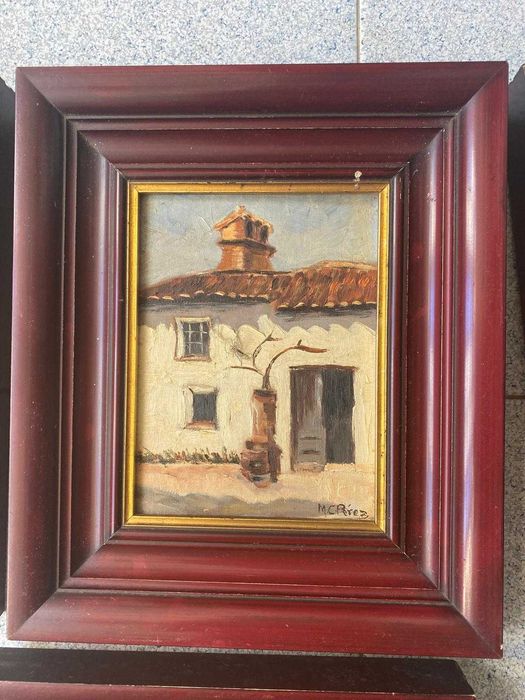Conjunto de 4 quadros decorativos com pinturas de casario tradicional