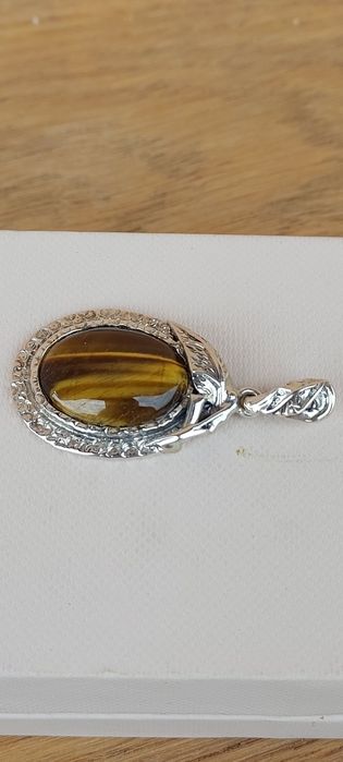 Zawieszka srebro oksydowane 925 z tygrysim okiem