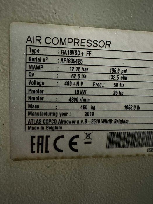 Compressor Atlas Copco GA18VSD+ FF de 2019