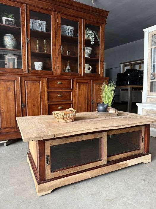 Duża ława stolik kawowy drewniana przesuwne stara retro vintage rustic